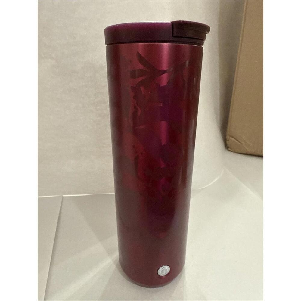 Starbucks Rare Holiday Plum Maroon Floral Insulated Hot Mug Tumbler 16oz New